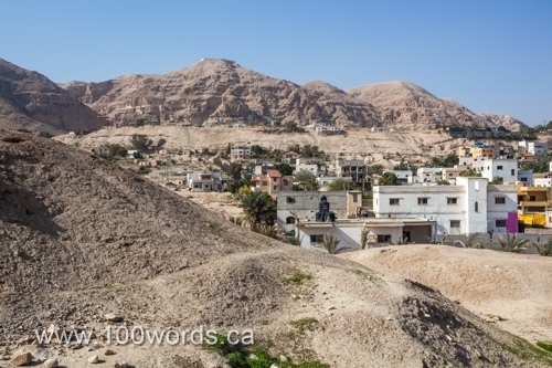 Here is a view from the tell of Jericho and some of the modern town of Jericho and in the distance is the Mount of Temptation.