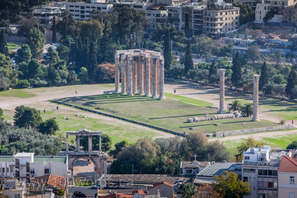 These are the ruins of the Temple of Olympian Zeus in Athens. The Temple construction began in the 6th century BC.