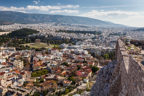 Here is the view of Athens from the Acropolis down towards the ruins of the Temple of Olympian Zeus.